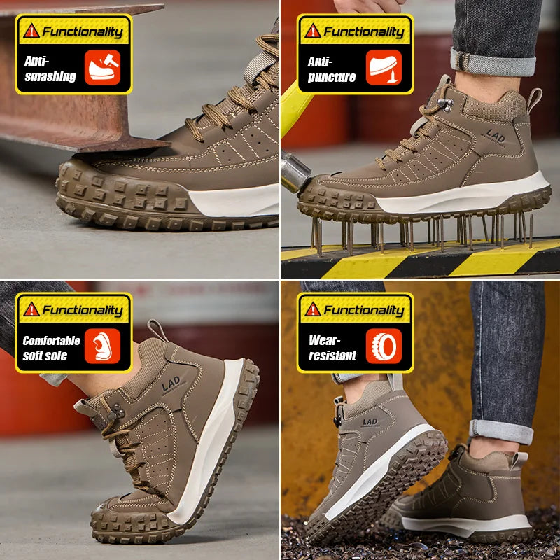 Zapatos de seguridad para hombre, de caña alta, cómodos, con suela blanda, antiimpactos y resistentes a perforaciones, botas de trabajo para obras de construcción.