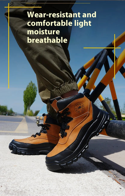 Nuevos zapatos de seguridad de moda, de caña alta, antiaplastamiento y antiperforación, con puntera de acero, resistentes al desgaste, para trabajo, calzado de protección para hombre.