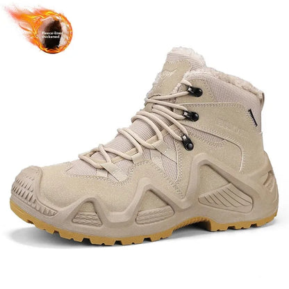 Botas de escalada altas para hombre, antideslizantes, de algodón grueso y cálido, con forro polar, para exteriores, otoño/invierno, talla grande