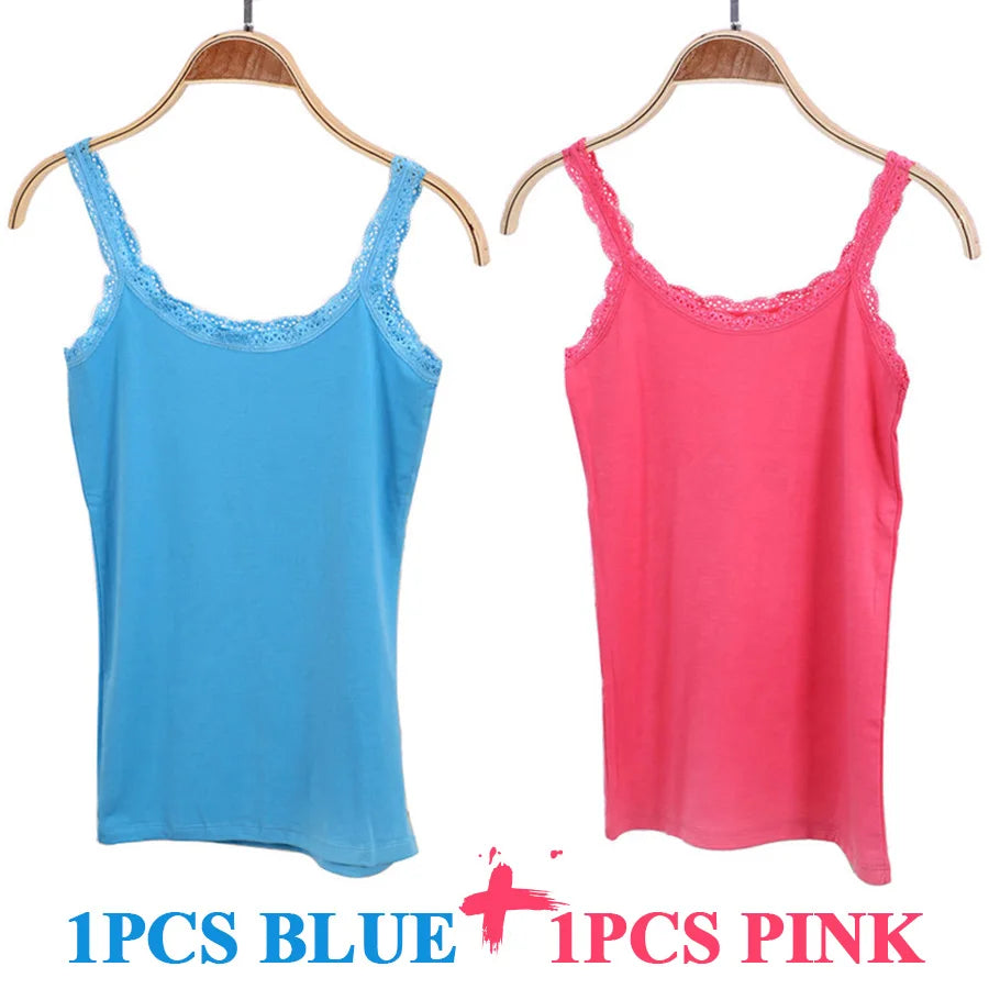 Camisola sexy de algodón suave para mujer, sin mangas, de encaje, ajustada, informal, corta, con encanto, ideal como regalo