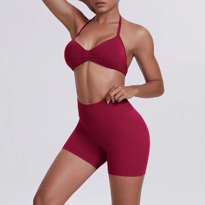 Women's Electric Blue Blossom High Stretch Top Sports Bra Shorts Set Comfortable Gym Workout Yoga Active Wear Impact Outfit