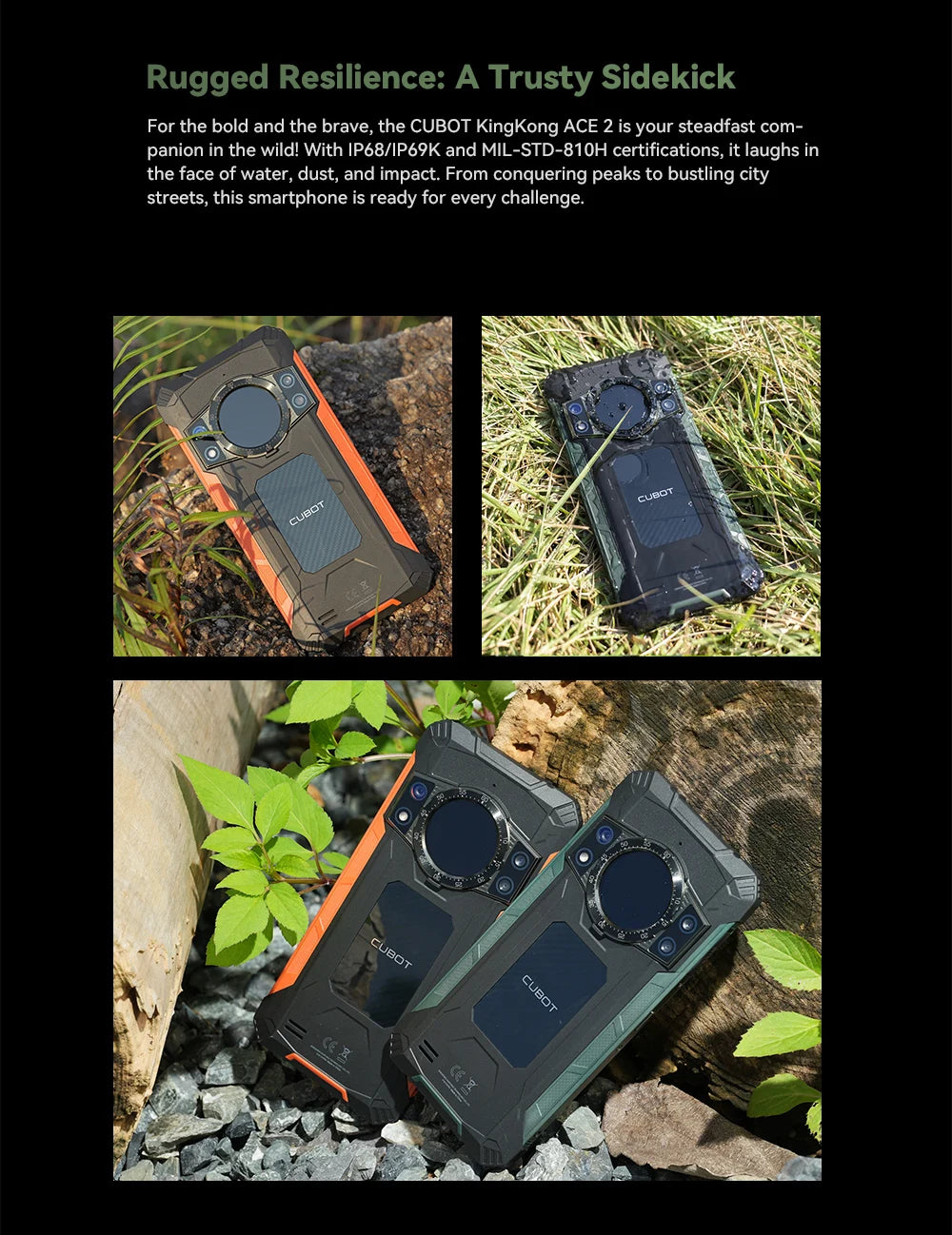 Cubot KingKong ACE 2, smartphone ultradelgado y resistente, Android 14, 16 GB de RAM (6 GB + 10 GB), + 128 GB de ROM, pantalla de 6,56" a 90 Hz, NFC.