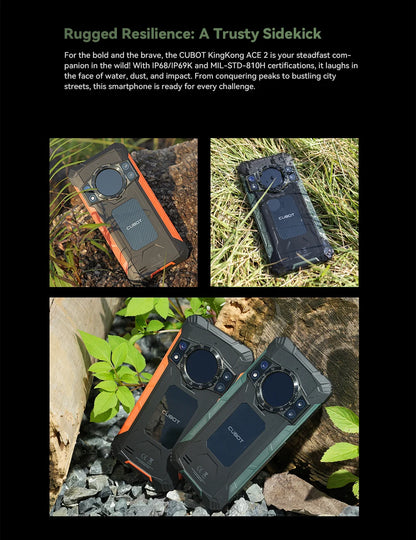 Cubot KingKong ACE 2, smartphone ultradelgado y resistente, Android 14, 16 GB de RAM (6 GB + 10 GB), + 128 GB de ROM, pantalla de 6,56" a 90 Hz, NFC.