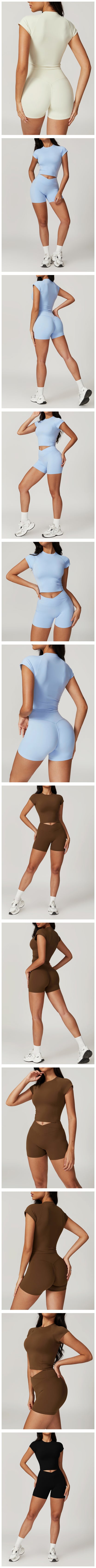 Women Sportswear Yoga Set 2PCS Sport Suit Gym Workout Clothes Short Sleeve Gym Crop Top High Waist Leggings Fitness Sports Wear