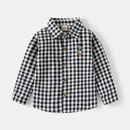 Ropa para niños nueva 2025, camisas para niños con cuello, ropa de algodón de manga larga para bebés, blusa informal a cuadros para niños de 2 a 7 años