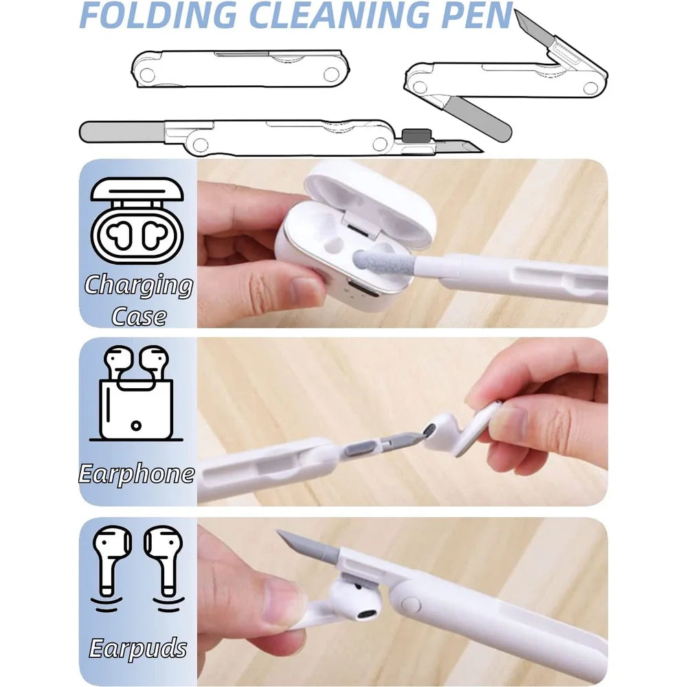 Kit de limpieza electrónica 7 en 1 para teclado de portátil, AirPods y otros dispositivos. Incluye extractor de teclas y botella para iPhone, MacBook y auriculares.