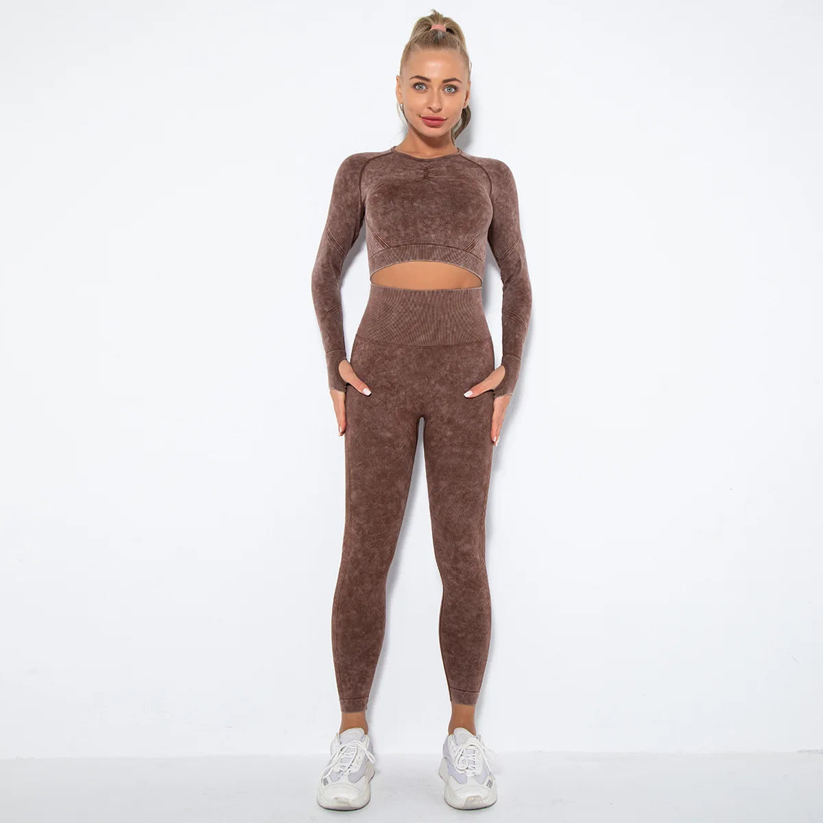 Conjunto de gimnasio con top corto sin costuras para mujer, conjunto de entrenamiento de yoga, ropa deportiva, leggings push up, chándal