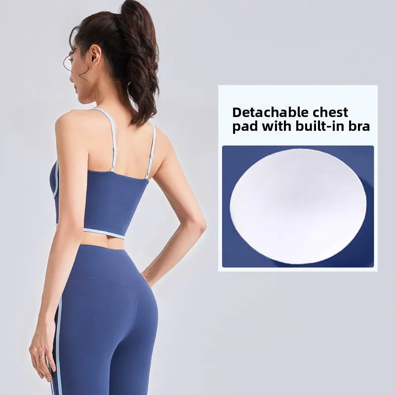 Nuevo traje deportivo para mujer, con efecto push-up, chaleco con tirantes ajustables, cintura alta, micropantalón y traje de yoga de alta elasticidad.