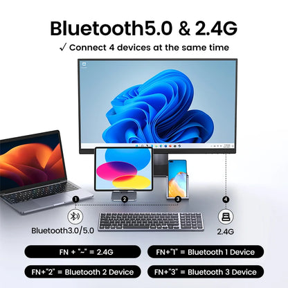 Teclado inalámbrico UGREEN Bluetooth 5.0 2.4G con 99 teclas en ruso/coreano/inglés para MacBook, iPad, PC y tabletas, recargable por USB C.