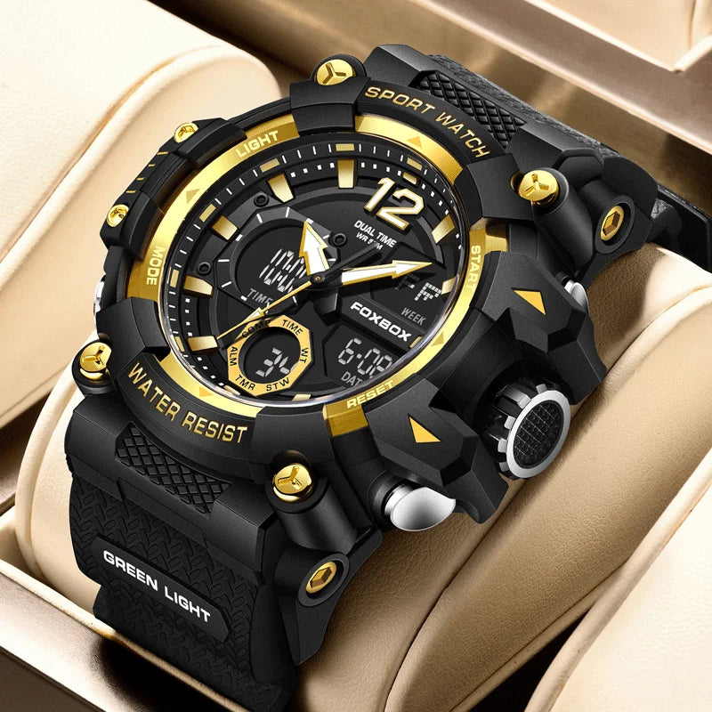 Relojes de pulsera para hombre con pantalla LED de lujo FOXBOX, deportivos, luminosos, impermeables, militares, de cuarzo, para hombre, Relogios Masculino + Caja