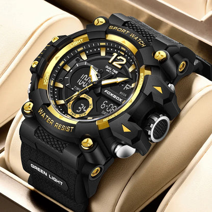 Relojes de pulsera para hombre con pantalla LED de lujo FOXBOX, deportivos, luminosos, impermeables, militares, de cuarzo, para hombre, Relogios Masculino + Caja