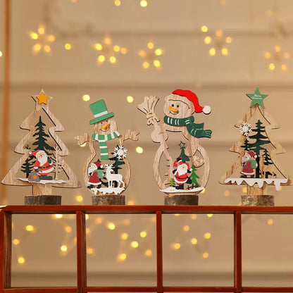 Decoración navideña DIY, manualidades de madera, adornos creativos, Papá Noel, muñeco de nieve, reno, decoración de escritorio navideña, regalos