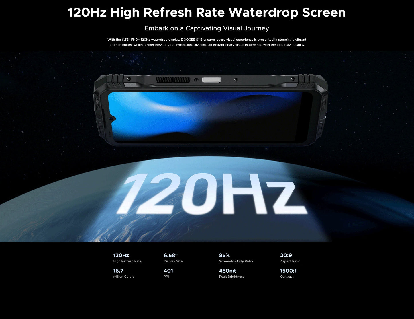 Smartphone robusto DOOGEE S118 de 8 GB y 512 GB, pantalla FHD+ de 6,58", Helio G99, cámara IA de 50 MP, 10800 mAh, Android 14, NFC, 4G.