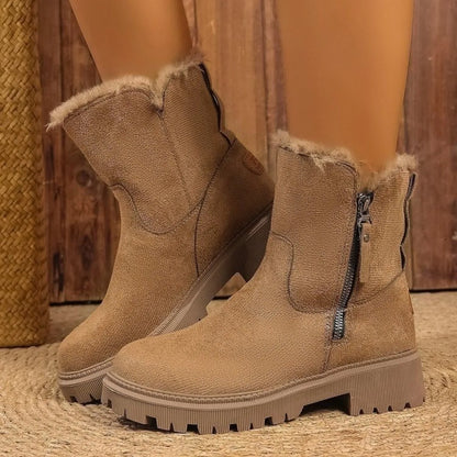 Botas de nieve gruesas de felpa para mujer, botas de invierno antideslizantes de gamuza sintética, zapatos de algodón cálidos para mujer, botines de plataforma cómodos.
