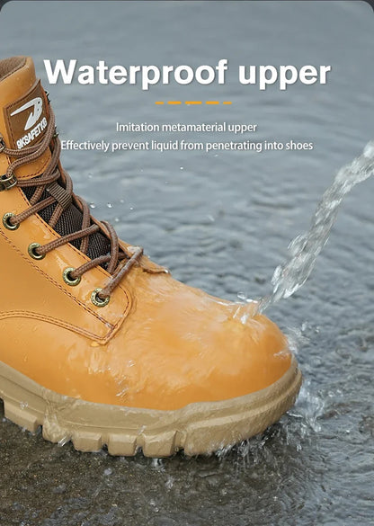 Bota de seguridad para hombre y mujer, resistente a impactos y pinchazos, con suela de goma ligera, forro interior cómodo y protección antisalpicaduras.