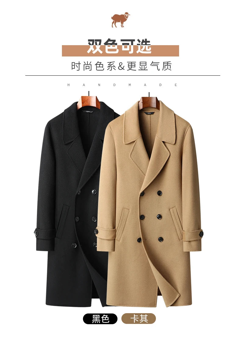 Abrigos largos de lana para hombre, colección otoño-invierno 2025, estilo business casual, color liso, abrigo exterior 100% lana, chaqueta cortavientos