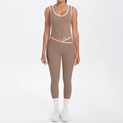 Conjunto de 2 piezas de pantalones de yoga con espalda descubierta y leggings para correr, de cintura alta, con estampado de melocotón y glúteos, para fitness y deportes.