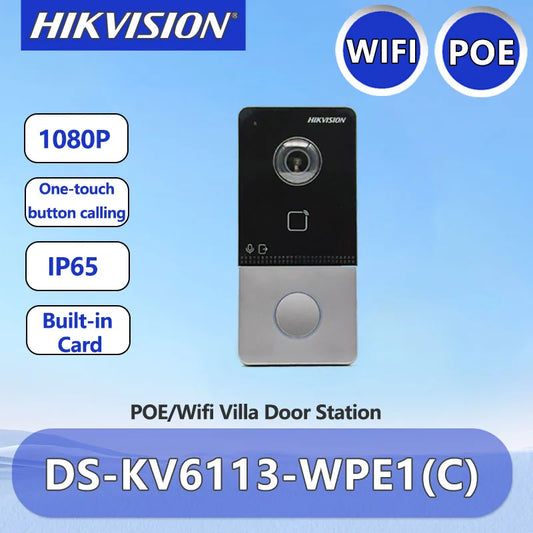 Videoportero inteligente Hikvision Wifi PoE con cámara de 2MP, estación de puerta inalámbrica para villa DS-KV6113-WPE1(C)