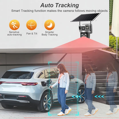 Cámara solar exterior V380Pro de 12 MP con IP 4G/WiFi, visión nocturna HD, seguimiento PTZ, detección de movimiento PIR y seguridad para el hogar (CCTV inteligente).