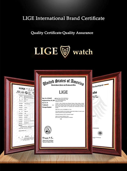 LIGE - Nuevos relojes militares para hombre, marca original de lujo, de cuero, de cuarzo, cronógrafo cuadrado resistente al agua
