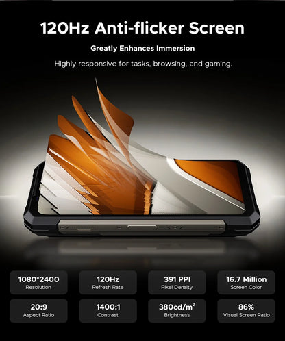 Teléfono resistente DOOGEE S200 Max, 16 GB + 512 GB, batería de 22000 mAh, procesador Dimensity 7050, pantalla de 6,72" a 120 Hz, pantalla trasera de 1,32", linterna dual.