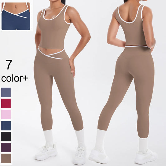 Conjunto de 2 piezas de pantalones de yoga con espalda descubierta y leggings para correr, de cintura alta, con estampado de melocotón y glúteos, para fitness y deportes.