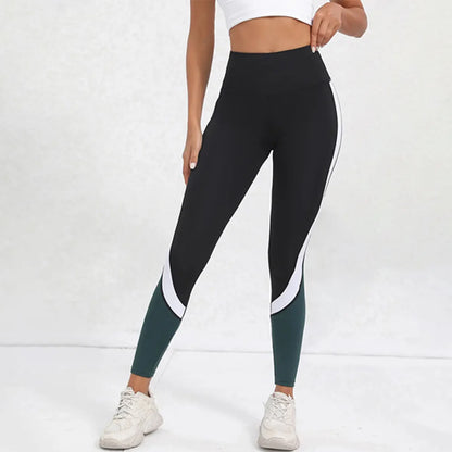 Leggings de yoga de cintura alta con bloques de color para mujer, leggings de entrenamiento con control de abdomen para mujer