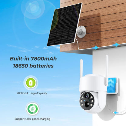 Cámara solar inalámbrica HD de 8 MP para exteriores, WiFi, PTZ, IP, con batería integrada, videovigilancia y larga duración de la batería. Compatible con la aplicación iCsee.
