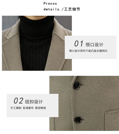 Slim Fit Detachable Down Liner Men's Woolen Coat High Quality 2025 Autumn Winter Casual Solid Color Short Style Warm Wool Jacket