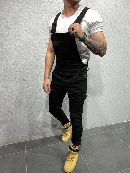 Mono de camuflaje para hombre, estilo urbano, con múltiples bolsillos, corte ajustado, pantalón cargo vaquero, peto vaquero, estilo casual.
