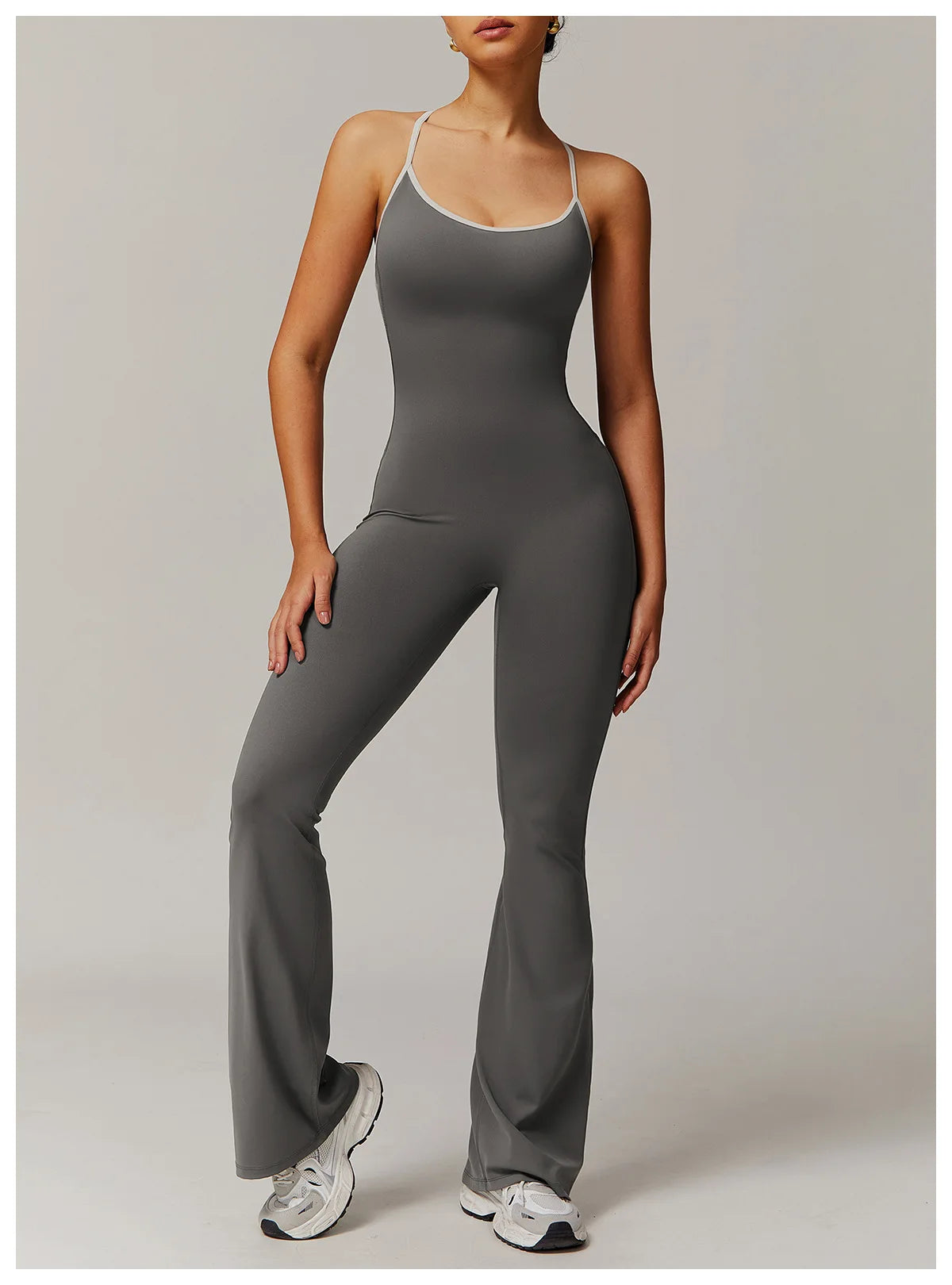 Conjunto de gimnasio sexy de una pieza con escote en V en la espalda para mujer, ropa deportiva para entrenamiento, monos de fitness, trajes de entrenamiento elásticos.
