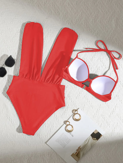 Conjunto de bikini de dos piezas con cuello halter para mujer, bañador sexy liso, push up ajustado, sin espalda, traje de baño de verano para playa, 2025