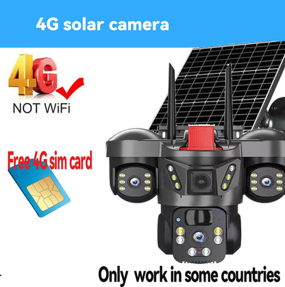 Cámara de vigilancia solar 8K 15MP con tres pantallas, WiFi, seguimiento automático, PTZ, tarjeta SIM 4G, cámara IP solar inalámbrica V380 Pro
