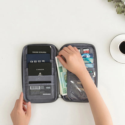 Organizador de documentos de viaje: porta pasaporte impermeable con bloqueo RFID, ranuras para múltiples tarjetas y bolsillo con cremallera para avión/tren.