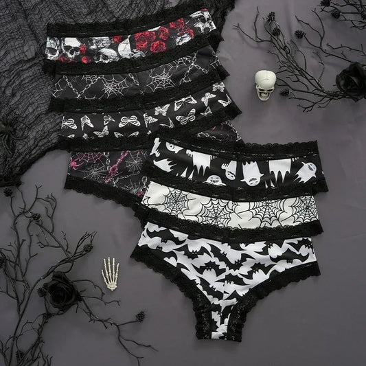 Ropa interior para mujer, bragas sexys con borde de encaje, estilo gótico, lencería con calavera rosa, pantalones triangulares cómodos y transpirables personalizados
