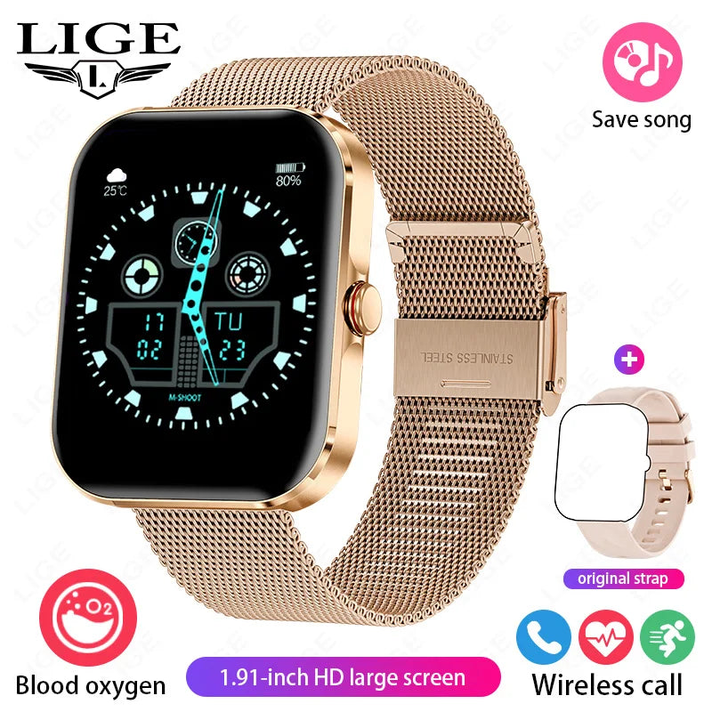 LIGE - Reloj inteligente para hombre, pantalla de 1,91 pulgadas, Bluetooth, llamadas, más de 100 modos deportivos, monitorización del sueño, resistente al agua, para mujer (regalo 2025)