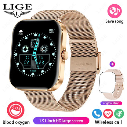 LIGE - Reloj inteligente para hombre, pantalla de 1,91 pulgadas, Bluetooth, llamadas, más de 100 modos deportivos, monitorización del sueño, resistente al agua, para mujer (regalo 2025)