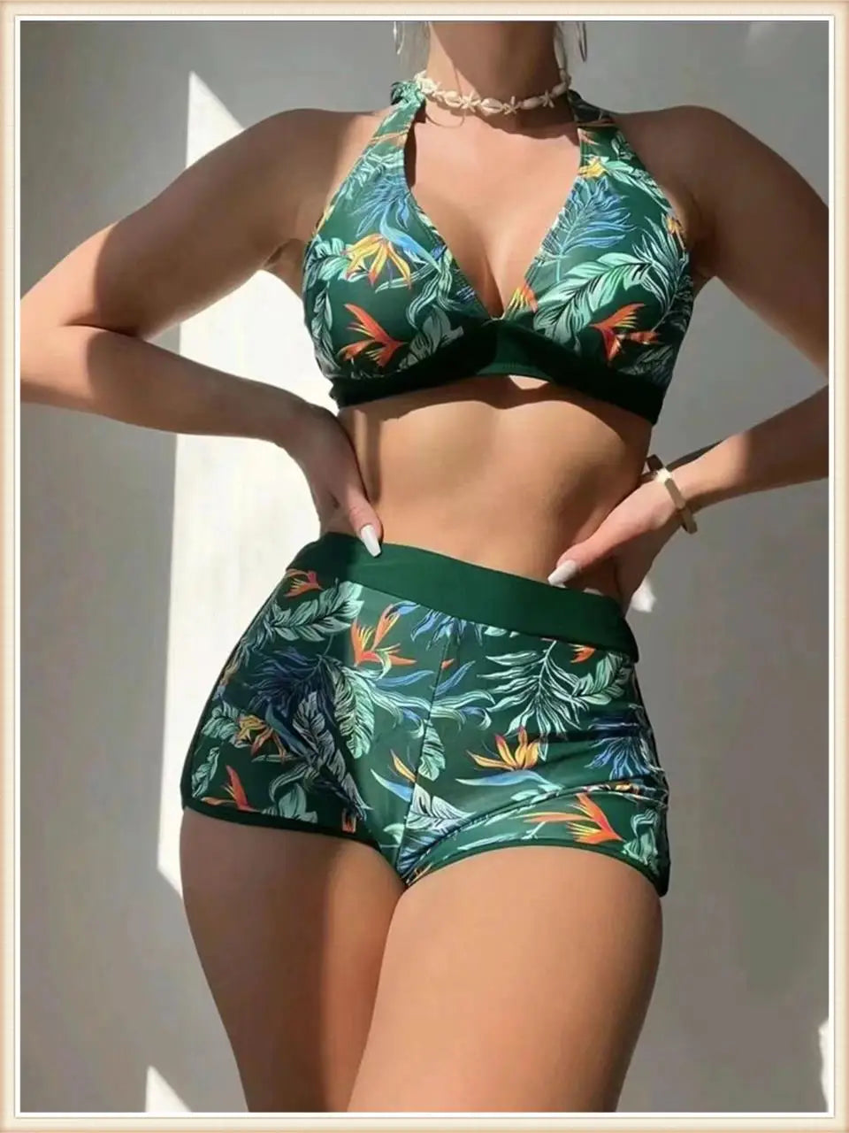 Bikini Halter 2023 para mujer, traje de baño de cintura alta, bañador sexy para mujer, traje de baño con estampado de hojas, ropa de playa de verano