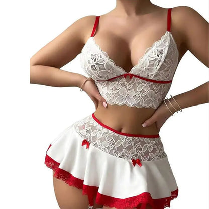 Cosplay Sexy Ropa Interior Sin Costuras Elegante Traje Erótico Para Mujer Sujetador Abierto Fantasía Mini Falda Conjunto De Liga