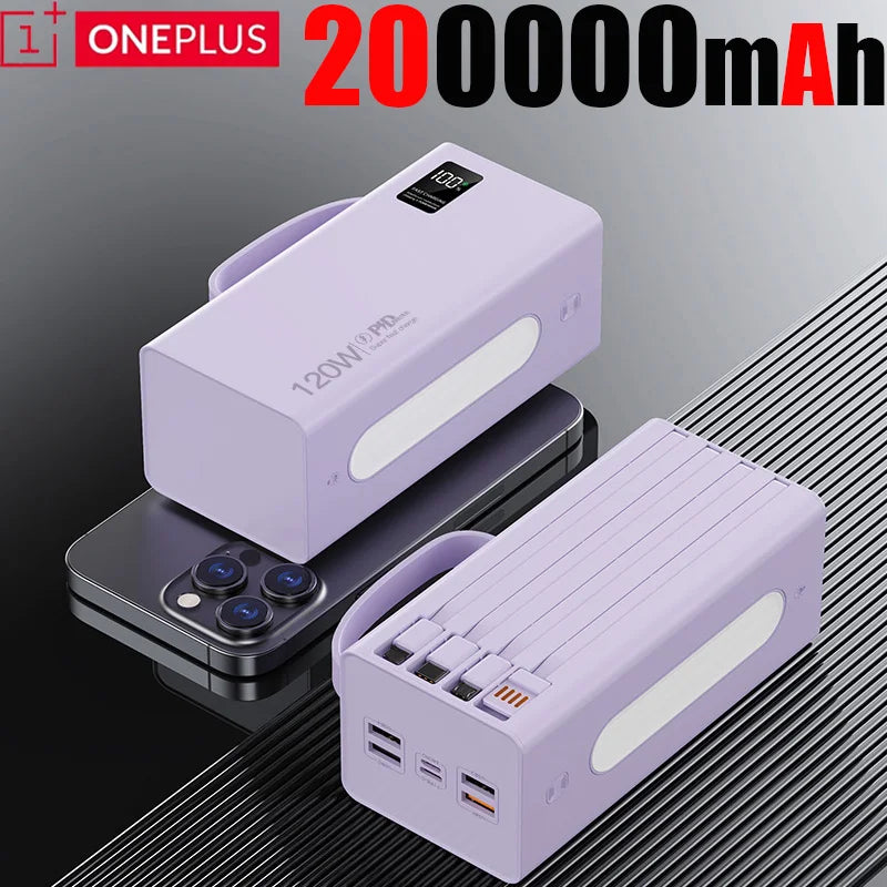 ONEPLUS - Cargador portátil de alta capacidad de 500.000 mAh y 120 W, 4 en 1, con cables y carga rápida para iPhone y Samsung.