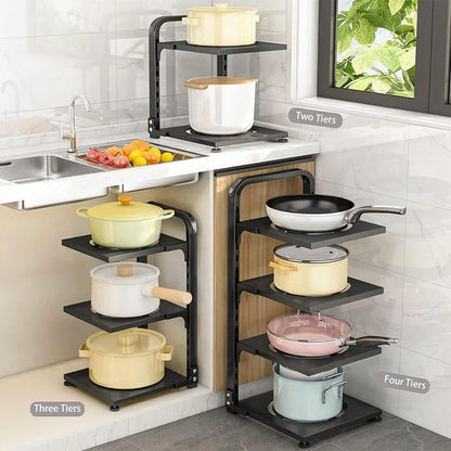 Estante para ollas en capas para fregadero, organizador de sartenes de cocina con capas libres, resistente a la oxidación, de acero inoxidable, ajustable, para almacenar ollas debajo del gabinete