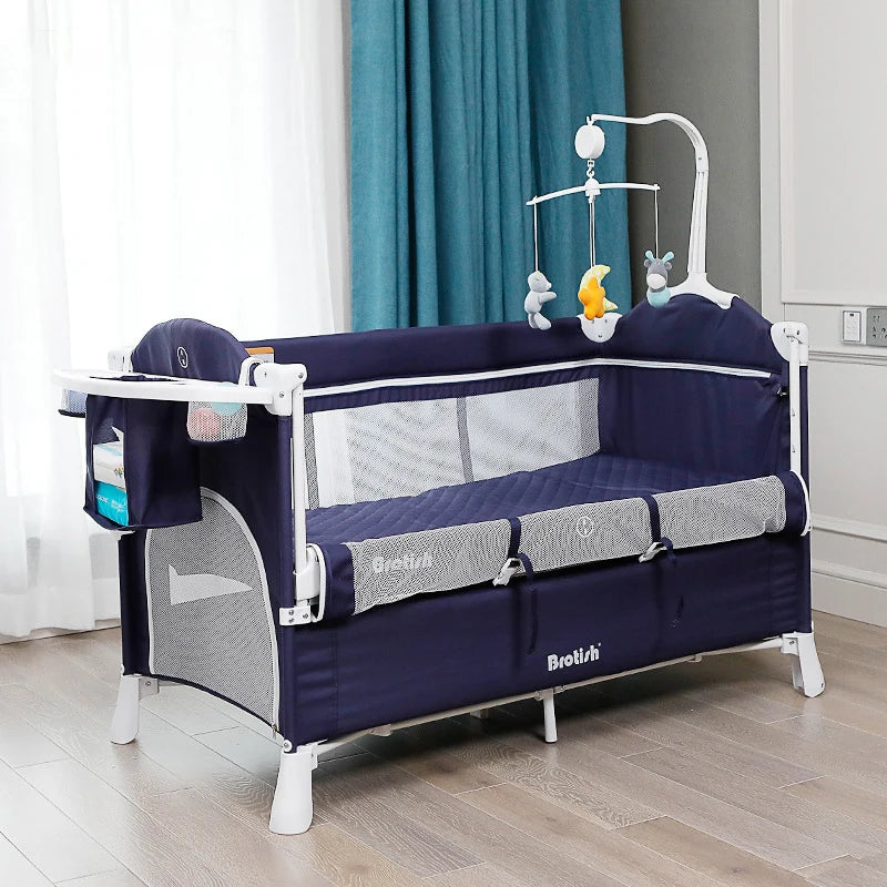Cuna portátil multifuncional para bebé, cuna plegable con cambiador, mecedora, juego de cama para niños, muebles de dormitorio para niños de 0 a 6 años.