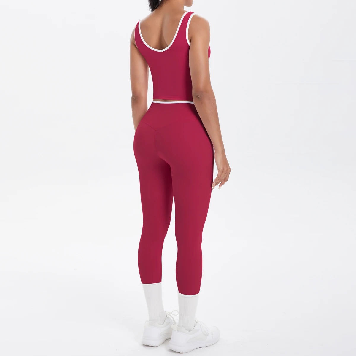 Conjunto de 2 piezas de pantalones de yoga con espalda descubierta y leggings para correr, de cintura alta, con estampado de melocotón y glúteos, para fitness y deportes.