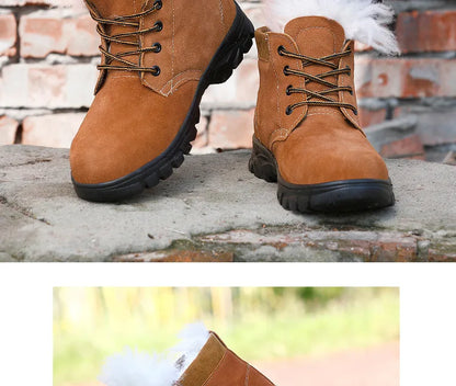Snow Boots Men's Winter Fur Integrated Men's Shoes Fleece Thickened Warm Labor Insurance Shoes