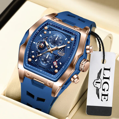 Reloj Masculino LIGE para hombre, reloj de pulsera de cuarzo de lujo resistente al agua, cronógrafo luminoso con fecha, reloj deportivo de silicona para hombre