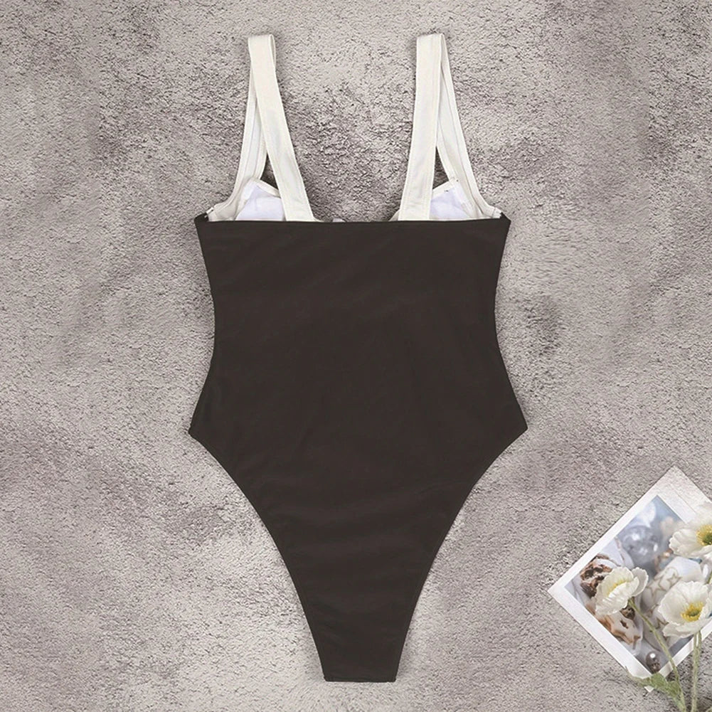 Traje de baño modesto con escote en V y control de abdomen para mujer, traje de baño adelgazante de retazos para vacaciones de verano, viajes a la playa.