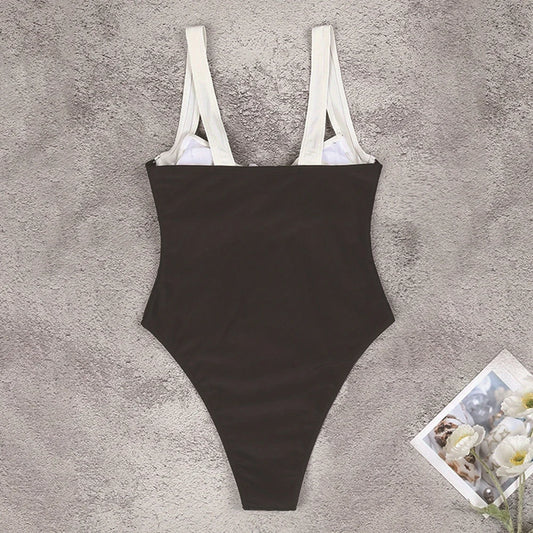 Traje de baño modesto con escote en V y control de abdomen para mujer, traje de baño adelgazante de retazos para vacaciones de verano, viajes a la playa.