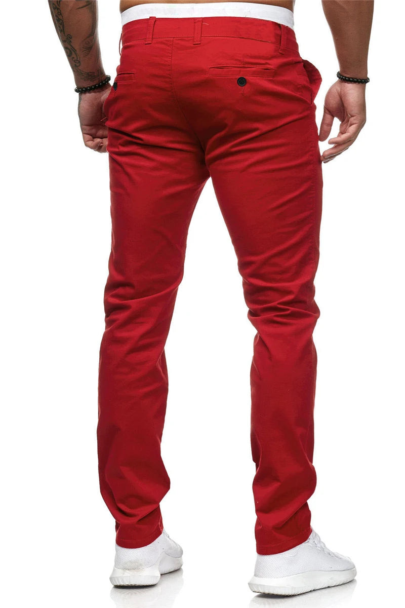 Pantalones casuales para hombre, estilo lápiz con patchwork, corte ajustado, largo hasta el tobillo, cierre de cremallera, bolsillos casuales, cintura media, color liso 2025