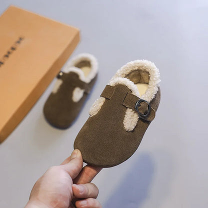 Zapatos planos de invierno para niñas, botas de nieve cálidas de algodón afelpado, suela suave y antideslizante para bebés que empiezan a caminar.