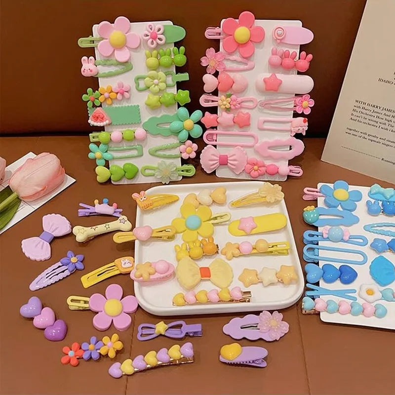 Juego de 14 accesorios para el cabello para niñas, horquillas con forma de flor, lazos, pinzas laterales, pasadores con forma de corazón de conejo, tocado para niñas.